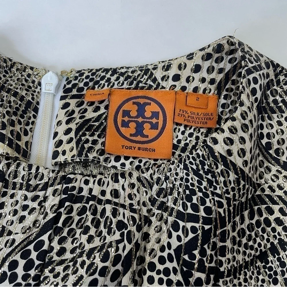 Tory Burch Elson Black Metallic Leaf Print Sleeveless Silk Blouse Size 2